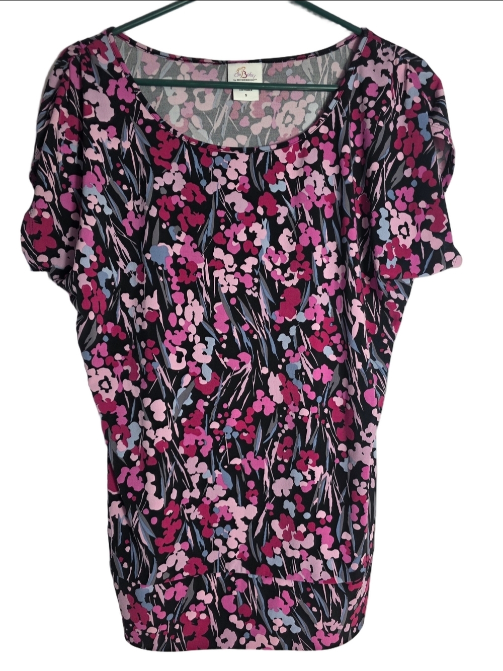 Oh Baby by Motherhood Pink and Black Floral Scoop Neck Tee Maternity Small